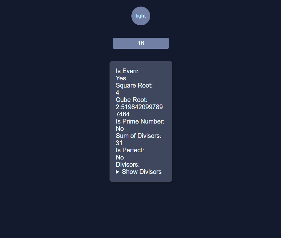 Uma foto de um dos projetos de isabela, é um site onde o usuário digita um número e o site retorna alguns fatos sobre este número.